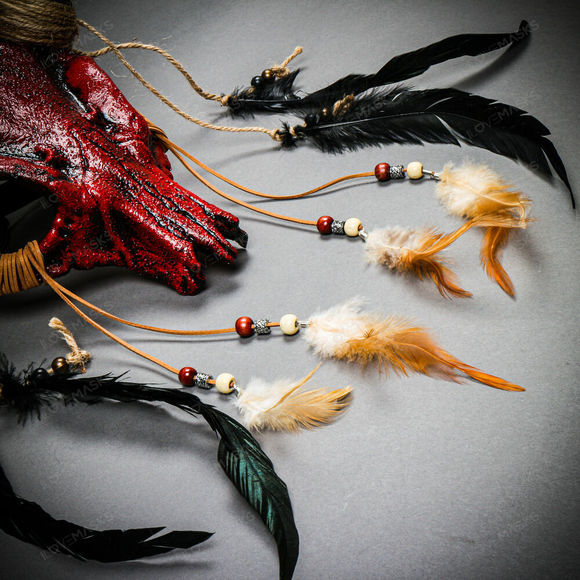 Antelope Devil Animal Skull with Gold Impala Horns Masquerade Mask - Bloody Red - Picture 7 of 10